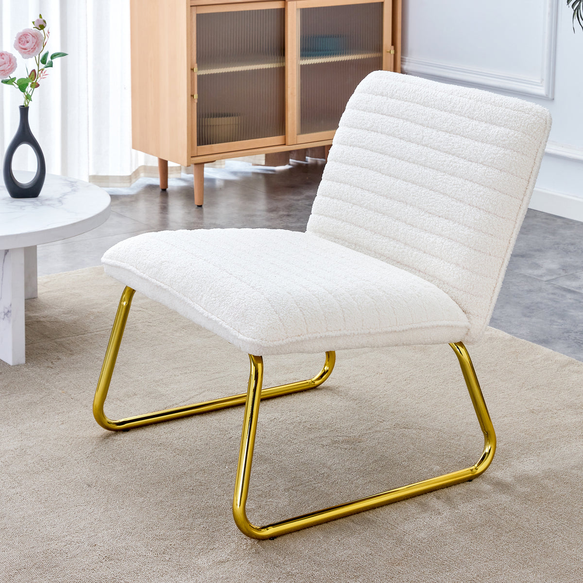 One White minimalist armless sofa chair with plush cushion and backrest paired with golden metal legs, suitable for offices, restaurants, kitchens, bedrooms W1151121293-djyc