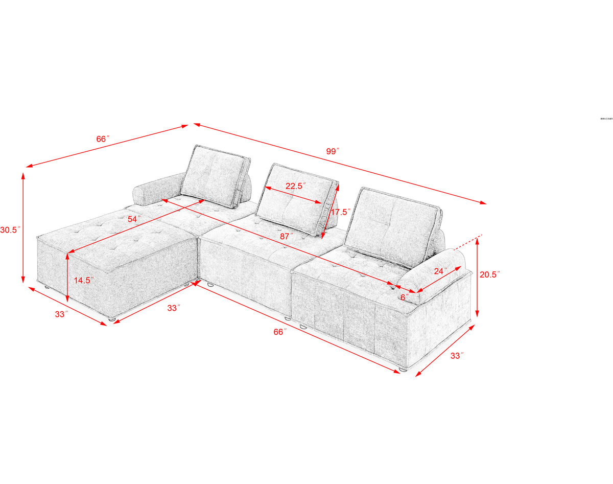 L-Shape Modular Sectional Sofa, DIY Combination, Chenille W487S00185-djyc