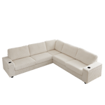 110-Inch Oversized Corduroy Corner Sofa,L Shaped Corner Couch with two storage spaces,USB port & Type-C port and Cup-holder , Deep Seat Comfy Upholstered Couches for Living Room(Not freely combinable) W834S00284-djyc