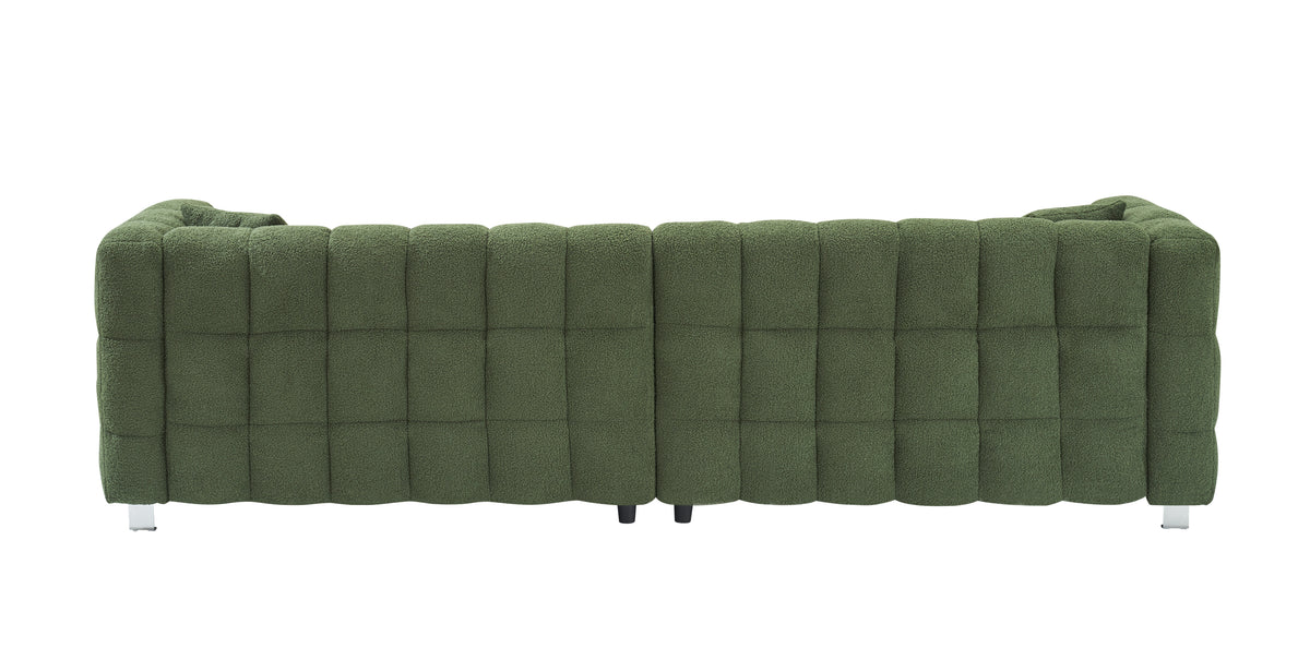 Luxurious 102-Inch Green Teddy Fleece Sofa for Living Room, Bedroom, or Apartment - Includes Two Throw Pillows & Reinforced with Heavy-Duty Hardware Feet W1278S00020-djyc