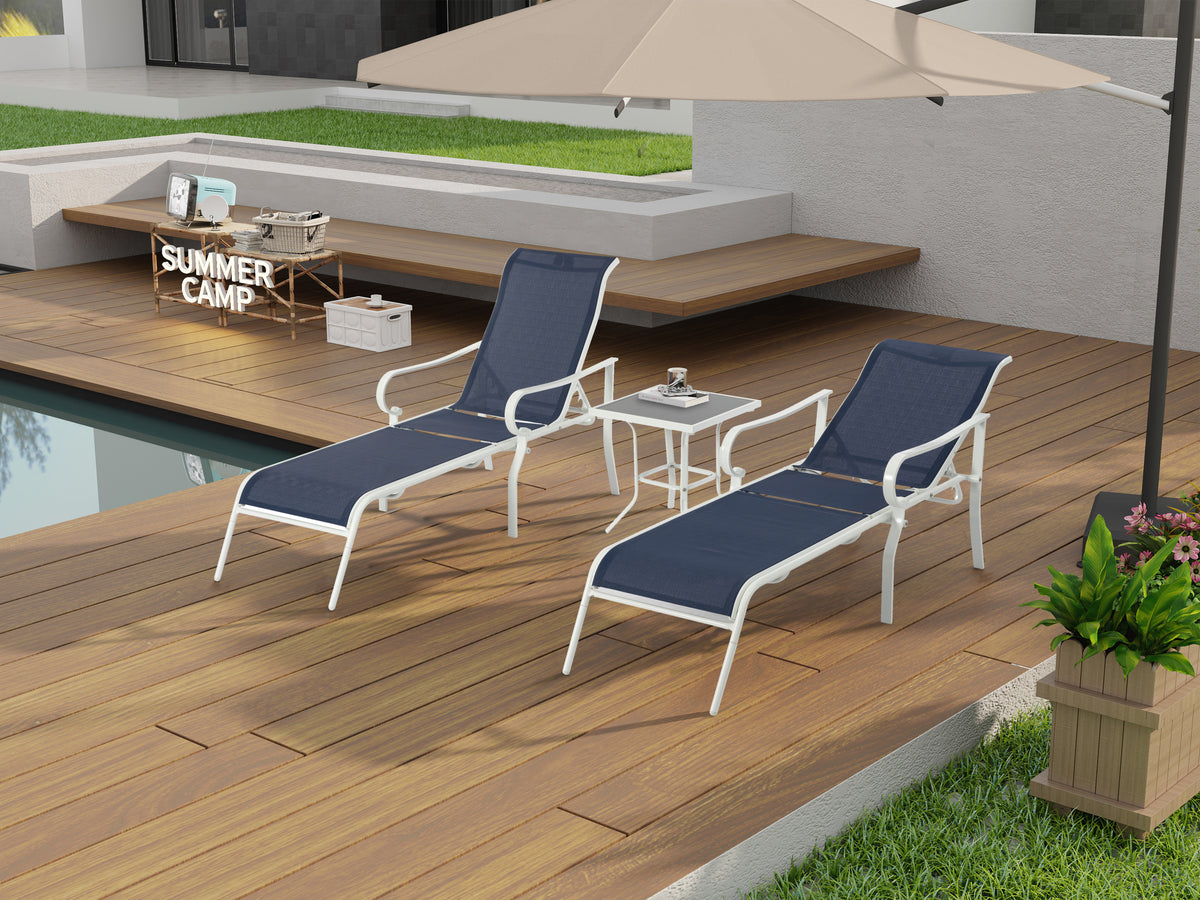 3 Pack Patio Lounge Chair, Outdoor Chaise Lounge with 5 Adjustable Backrest, Sturdy Steel Frame, Sunbathing Recliner, Beach Chair, Tanning Chair for Outside, Yard, Balcony, Pool W2281S00003 Chairs,white-blue-djyc