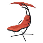 Hanging Chaise Lounger with Removable Canopy, Outdoor Swing Chair with Built-in Pillow, Hanging Curved Chaise Lounge Chair Swing for Patio Porch Poolside, Hammock Chair with Stand (Orange) W2505S00051-djyc