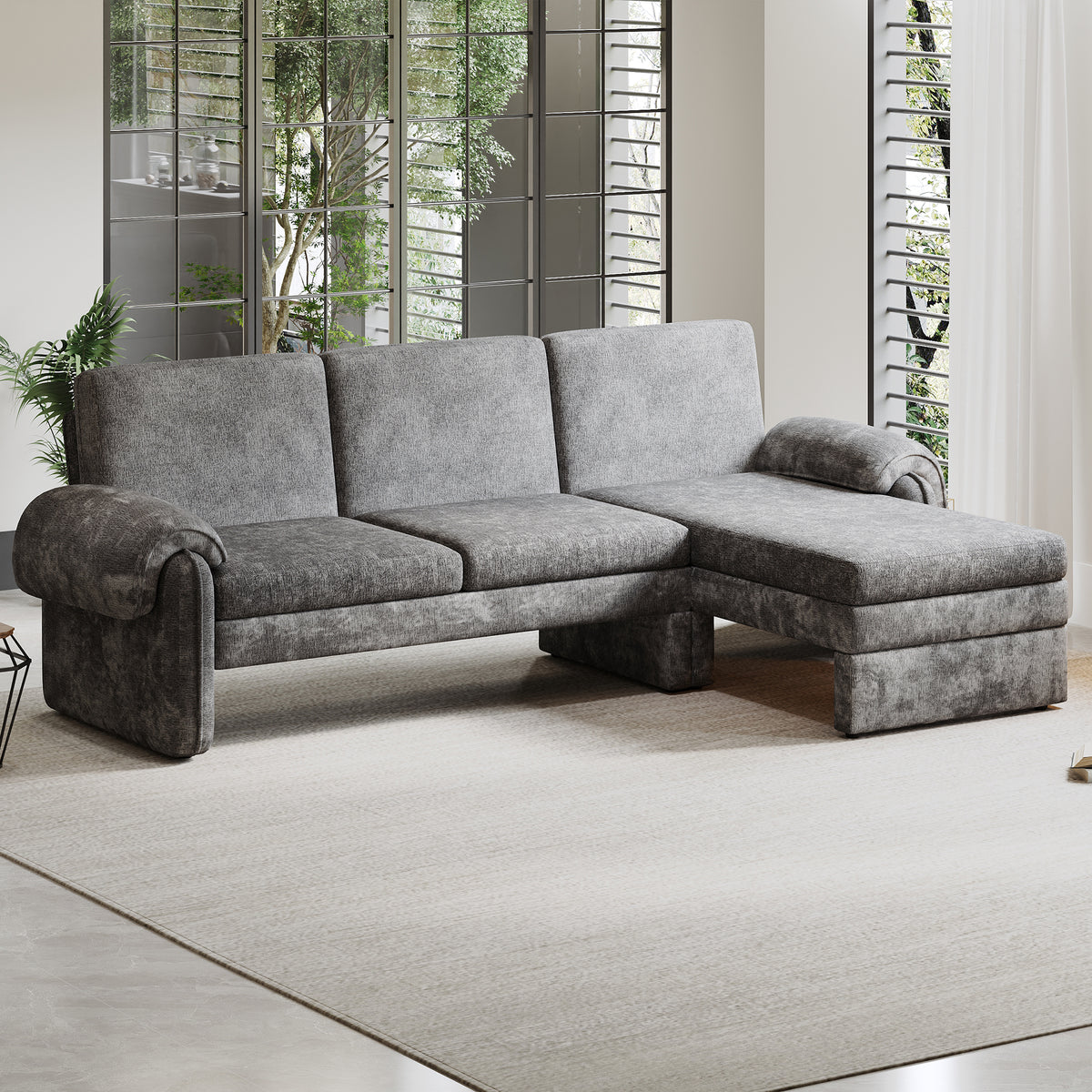 94.1' Convertible Futon Sofa Bed Futon Sofa Couch with an Adjustable Backrest, a Reversible Chaise Lounge and Two Removable Armrest Pillows for Living Room, Gray N719S001770E-djyc