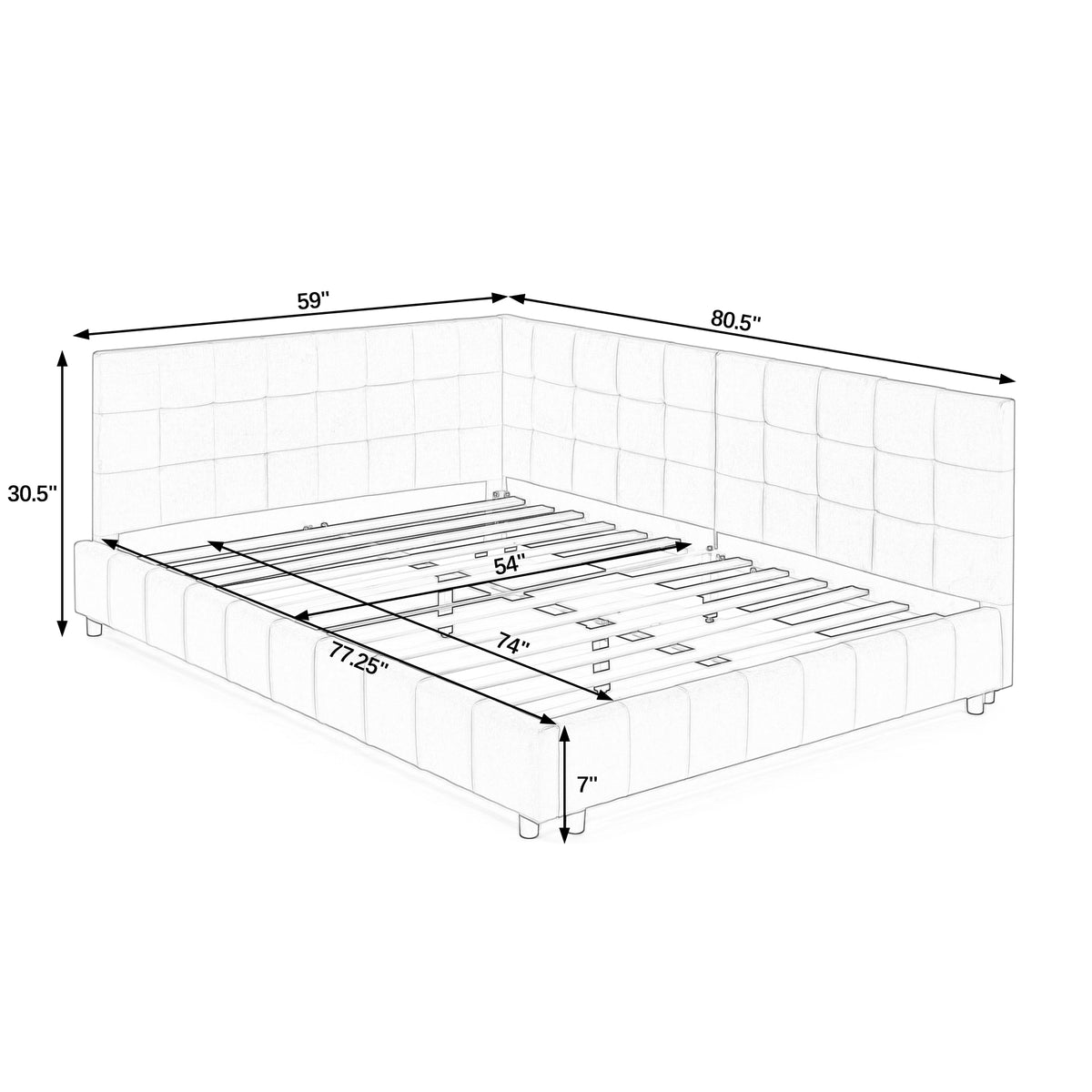 Full Size Upholstered TuftedBed Frame, Sofa Bed Frame with Comfortable Backrest and Armrests, Full Size Bed for Bedroom, Living Room,Velvet, Black(80.5''*59''*30.5'') W487S00222-djyc