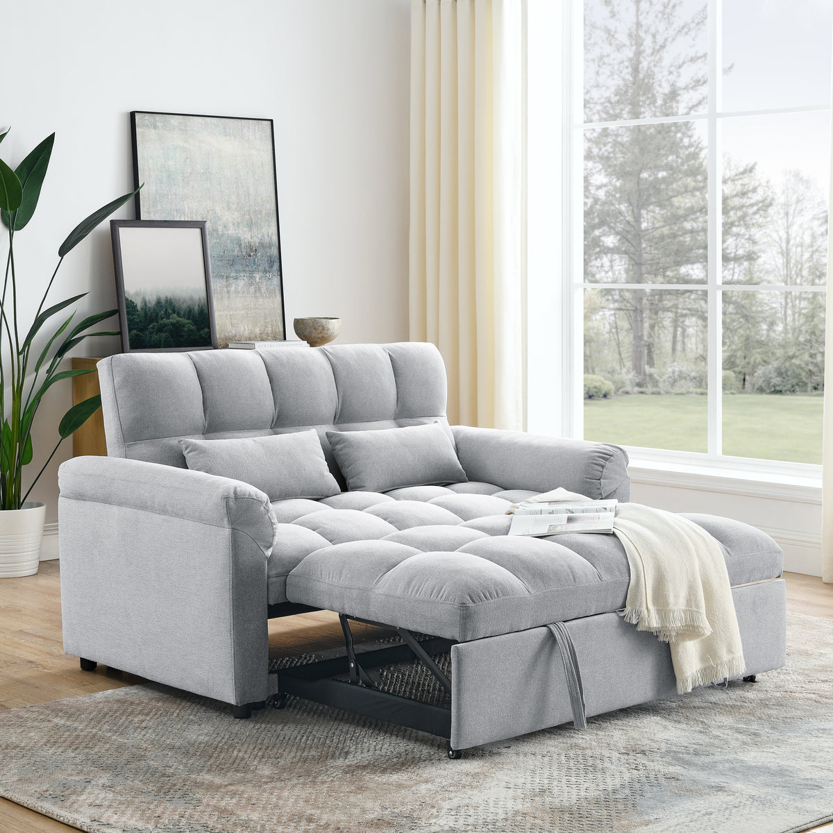 Loveseats Sofa Bed with Pull-out Bed,Adjsutable Back,Light Grey W487109970-djyc