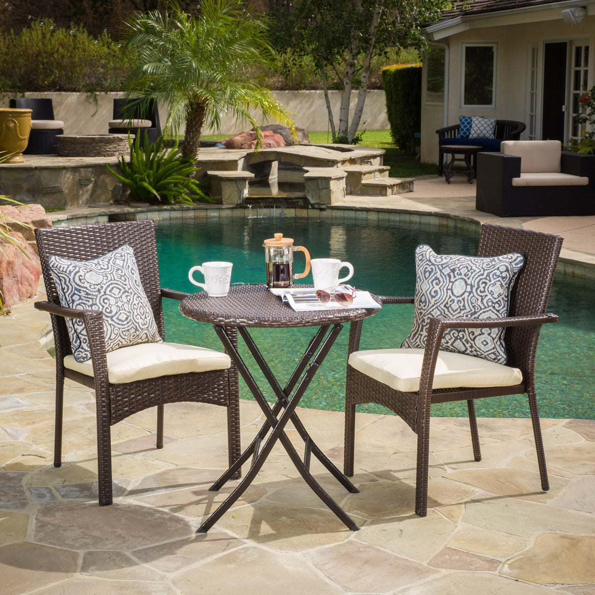 Charming Outdoor Bistro Set – Cozy Table and Two Chairs for Relaxing Backyard Dining 57593-djyc