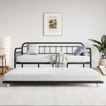 Twin Size Metal Daybed Frame with Trundle, Heavy Duty Steel Slat Support Sofa Bed Platform with Headboard, No Box Spring Needed, Black W840103518-djyc