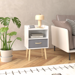 2PC Nightstand With Collapsible Fabric Drawer, 2-Tier Storage End Table, Wood Side Table with Storage Cabinet for Bedroom, Living Room - White W808P204530-djyc