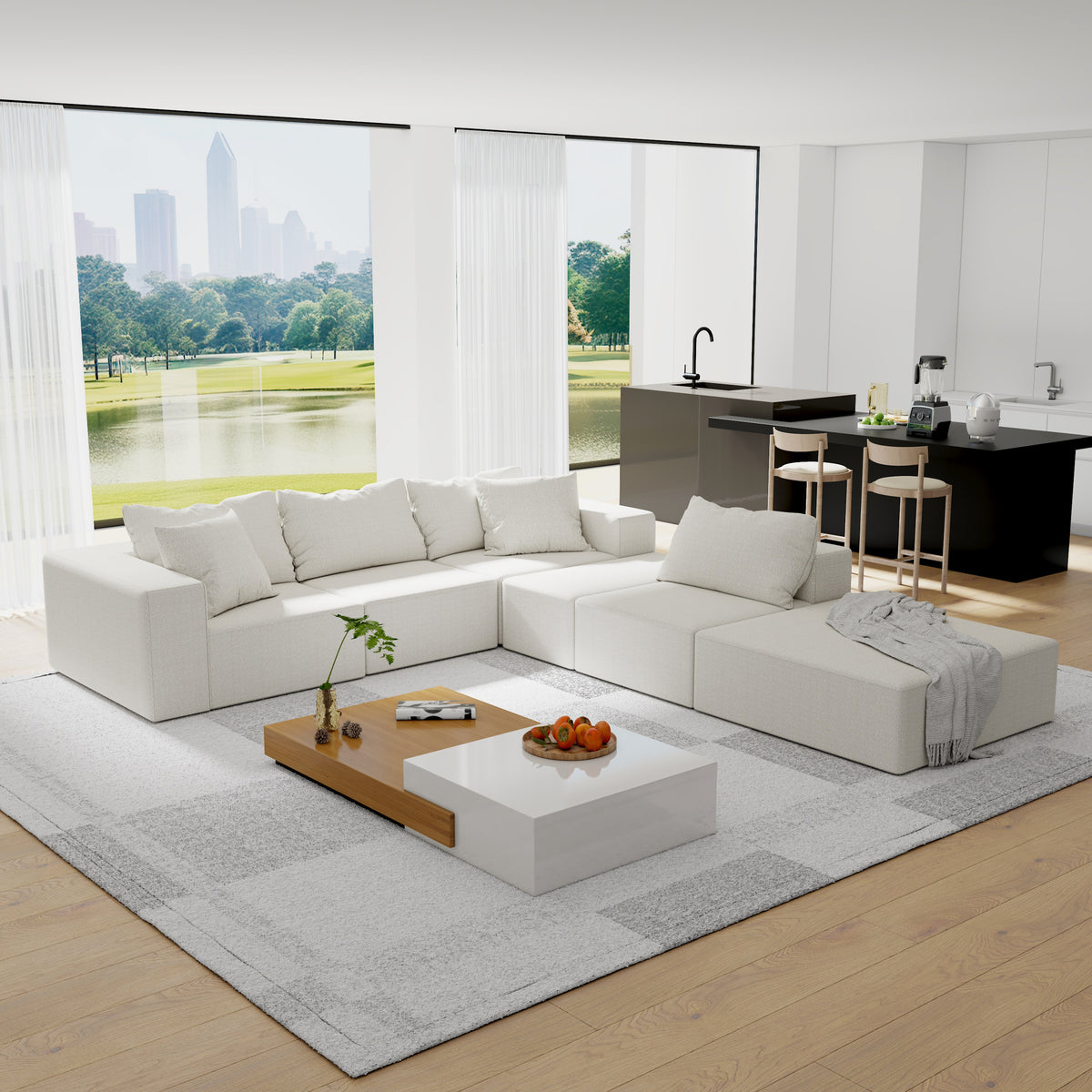 Modern Upholstered Sectional Sofa Couch Set,Modular 132" L Shaped Sectional Living Room Sofa Set With 6 Pillows,Free Combination Sofa Couch for Living Room,Bedroom W834S00311-djyc