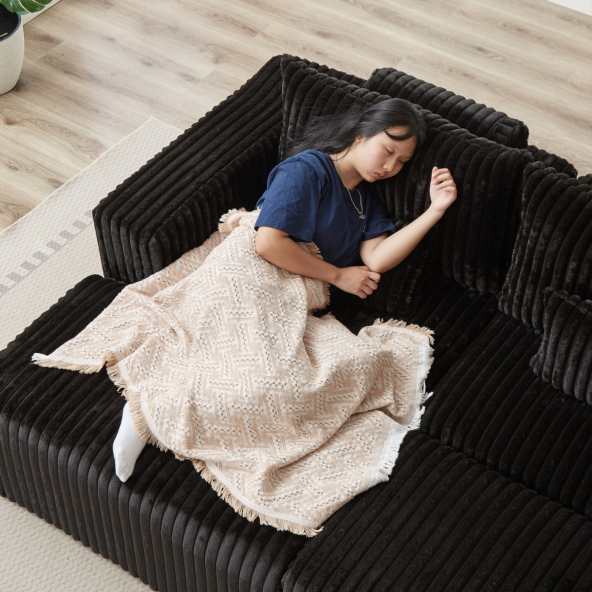 87" Oversized Sectional Lounge Chaise,No Assembly Required,Cloud Plush Loveseat with two Removable Footstool,Fluffy Modern Sleeper Chair for Indoor Living Room Bedroom W834S00333-djyc