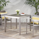Outdoor Dining Table - Anodized Aluminum - Wicker Table Top - Square - Silver and Gray - 35' 64420-djyc
