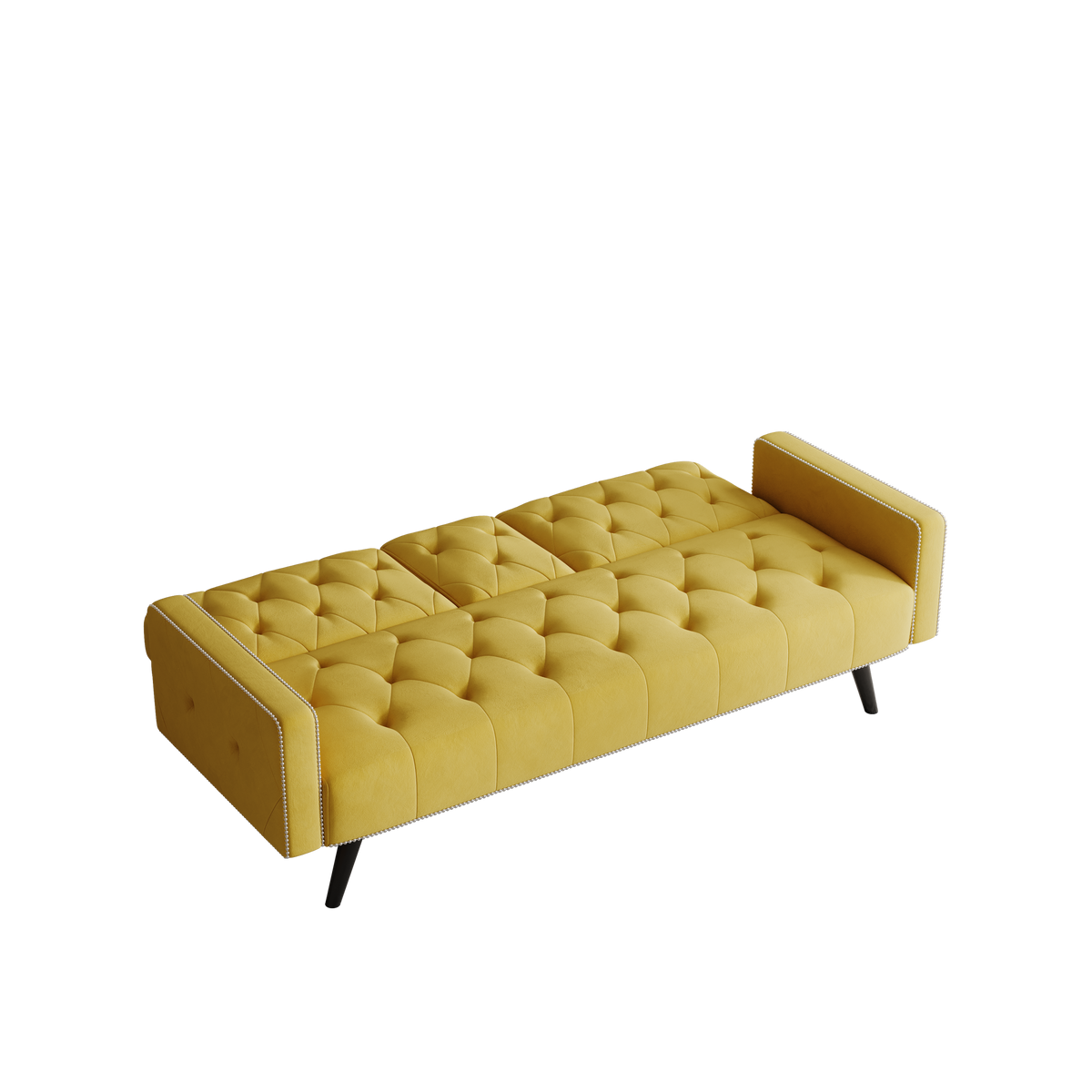 Compact Yellow Velvet Sofa Bed with Nailhead Trim Armrests & Dual Cup Holders - Perfect for Small Spaces, 72-Inch Length W1278P172941-djyc