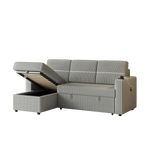 85 Inches Corduroy Sofa Bed, 3 Seater Sleeper Sofa with Storage Chaise, Square Handrail With Two Cup-holder And USB Charge Port, Pull Out Couch for Living Room W834S00269-djyc