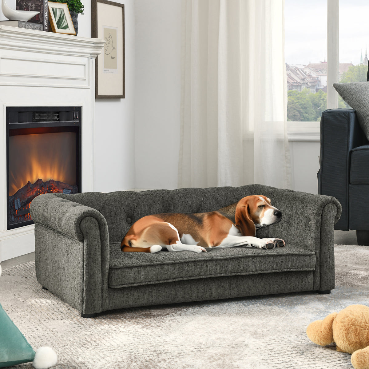 Elegant Rectangle Pet Bed for Medium and Large Dogs, Durable Elevated Dog Sofa Bed, Comfortable Dog Couch, Modern and Stylish Dog Sofa for Large Dogs,Dark grey W487P189544-djyc