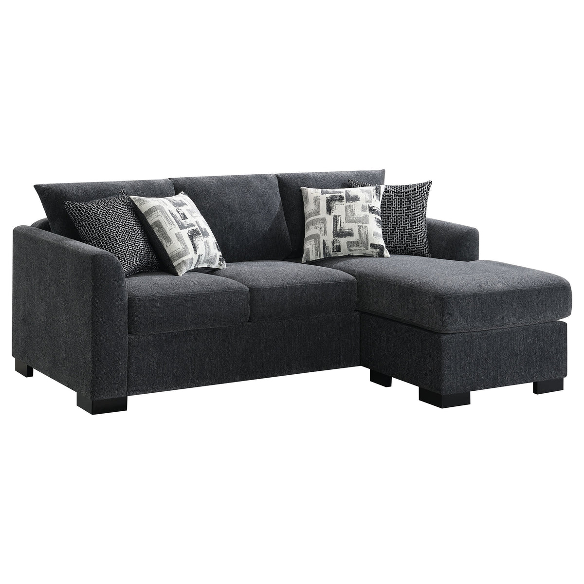 Pacheco Dark Grey Upholstered Sleeper Sectional Chaise Sofa with Pocket Coils and Reversible Cushions-B062P451783
