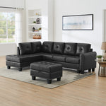 Sectional 3-Seaters Sofa , reversible recliner, Storage pad and wood grain cup holder, Non-slip leg, pu, black W487S00241-djyc