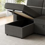 85 Inches Corduroy Sofa Bed, 3 Seater Sleeper Sofa with Storage Chaise, Square Handrail With Two Cup-holder And USB Charge Port, Pull Out Couch for Living Room W834S00270-djyc