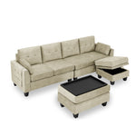 Sectional 3-Seaters Sofa ,Double-sided multi-functional footstool, storage mat , Non-slip leg, two pillows, Velvet,beige W487S00238-djyc