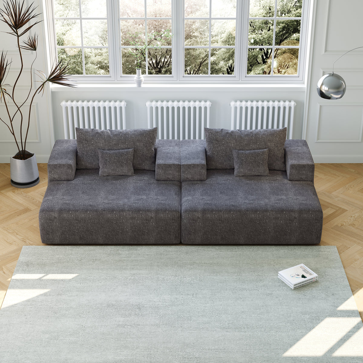 55-inch Chenille Sponge Sofa Lounge Chair,No Assembly Required,Fluffy Modern Sleeper Chair for Indoor Living Room Bedroom W834P221021-djyc