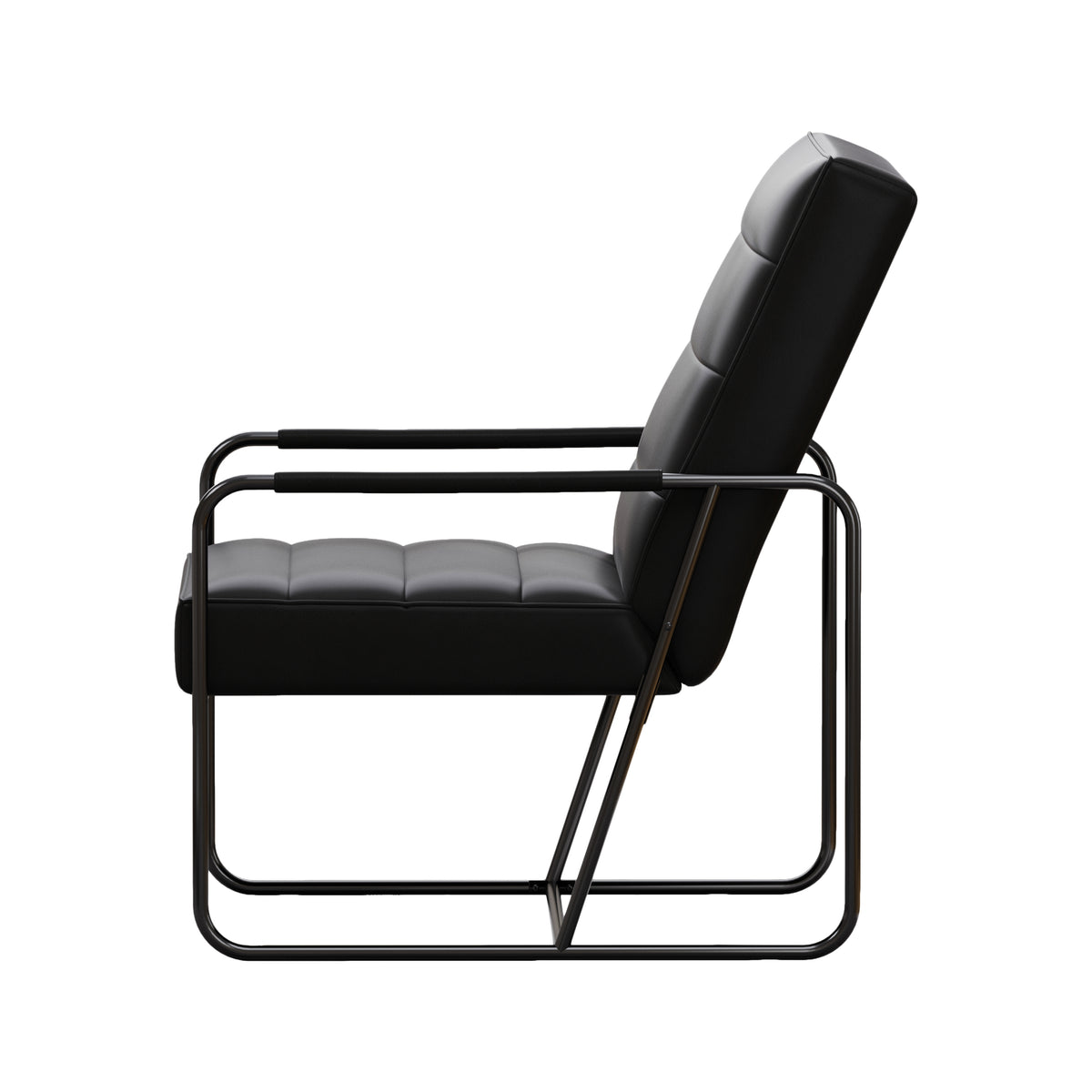 Modern Metal Framed Armchair with Black Technical Leather, Stylish & Comfortable Indoor Lounge Accent Chair for Living Room, Office,Bedroom W1669P197980-djyc