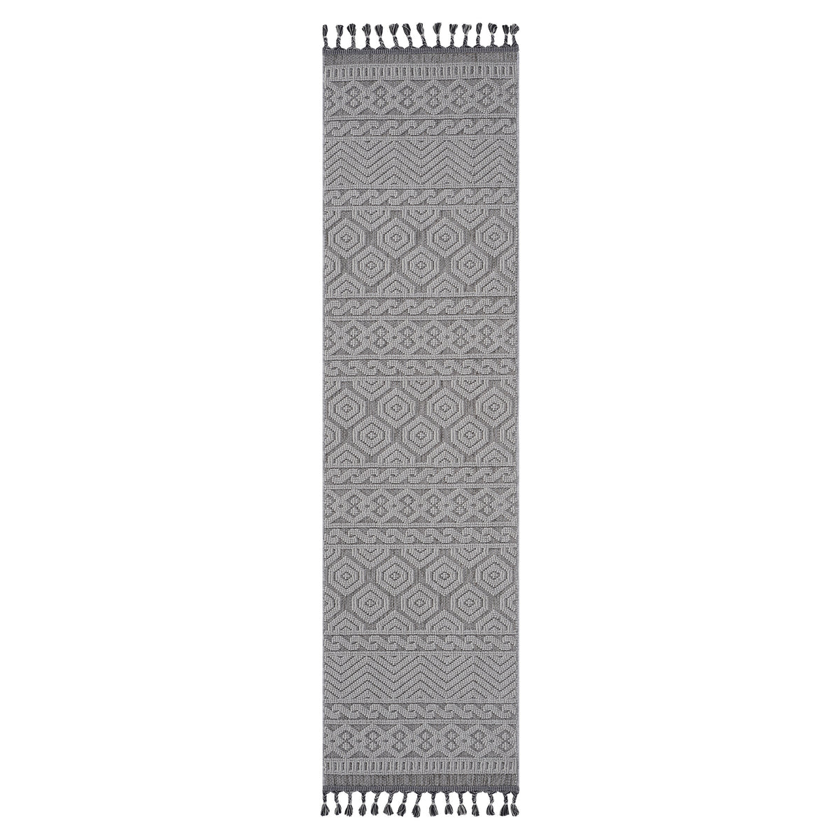 Guros Collection 2X8 Grey / White / Geometric Indoor / Outdoor Runner Rug-B189P183584