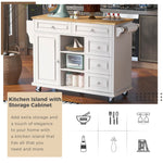 Kitchen cart with Rubber wood desktop rolling mobile kitchen island with storage and 5 draws 53 Inchlength(White) WF297003AAW-djyc