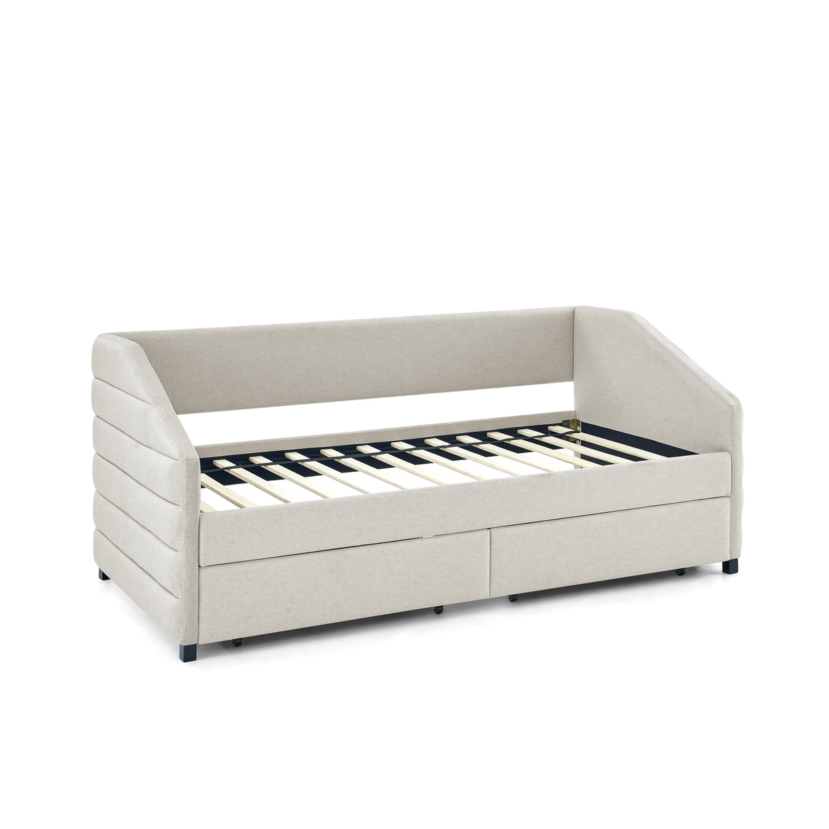 Twin Size Daybed with Two Drawers Trundle Upholstered Tufted Sofa Bed, Linen Fabric, Beige (82.5"x42.5"x34") W487S00175-djyc