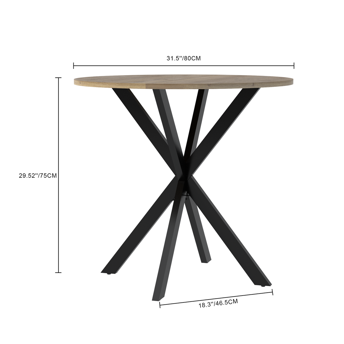 31.5 Inch Round Dining Table, Small Circle Kitchen Table with Metal Black Legs for 2-4 people,Modern Dining Room Table, Brown (only table) W808P176713-djyc