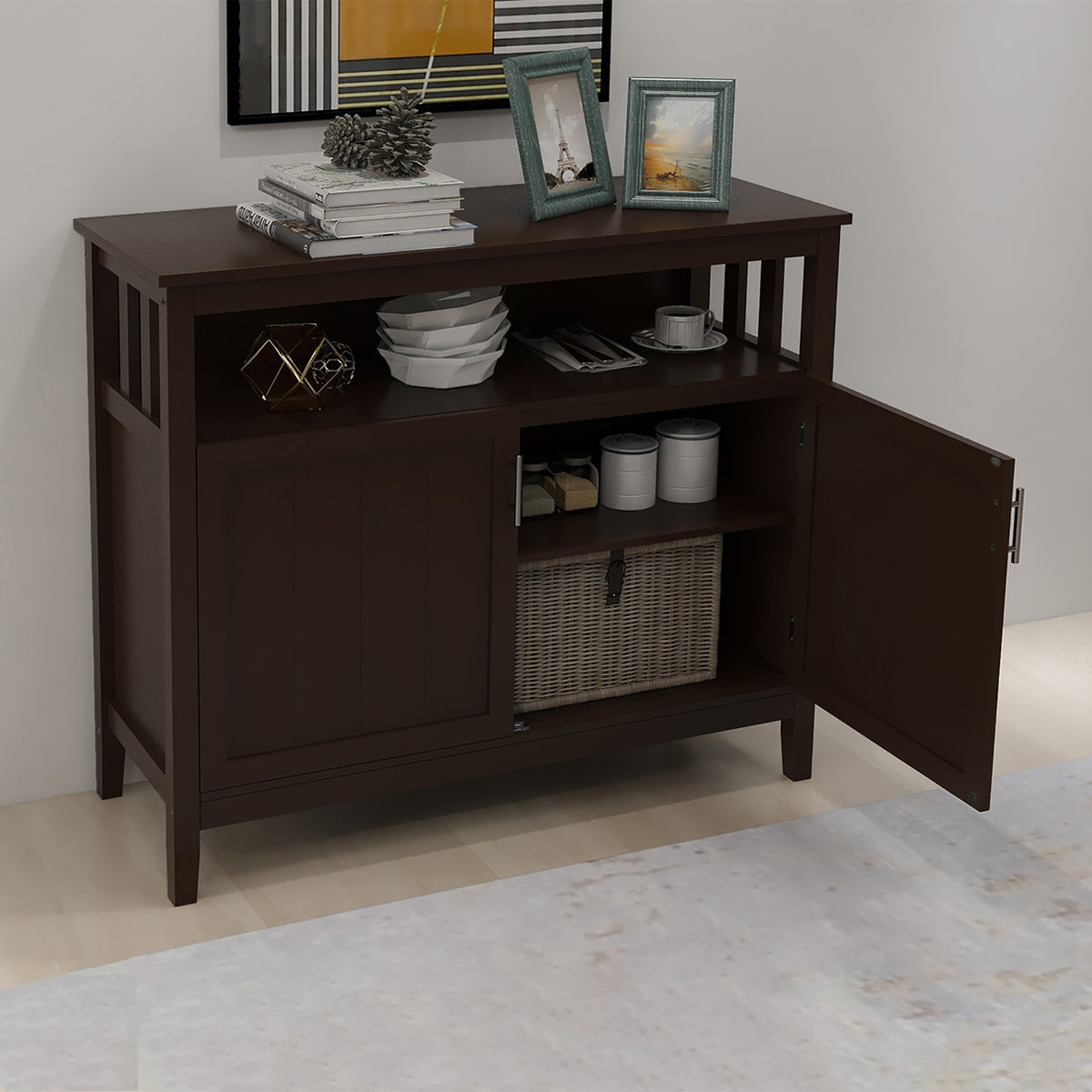 Kitchen Storage Sideboard And Buffet Server Cabinet-Brown Color W28209564-djyc