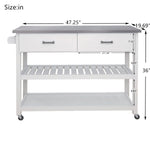 Stainless Steel Table Top White Kicthen Cart With Two Drawers W28218593-djyc