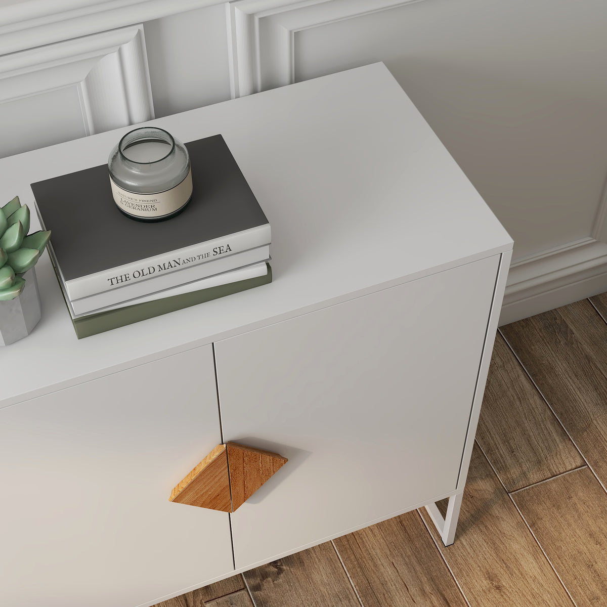 Solid wood special shape square handle design with 4 doors and double storage sideboard W282S00014-djyc