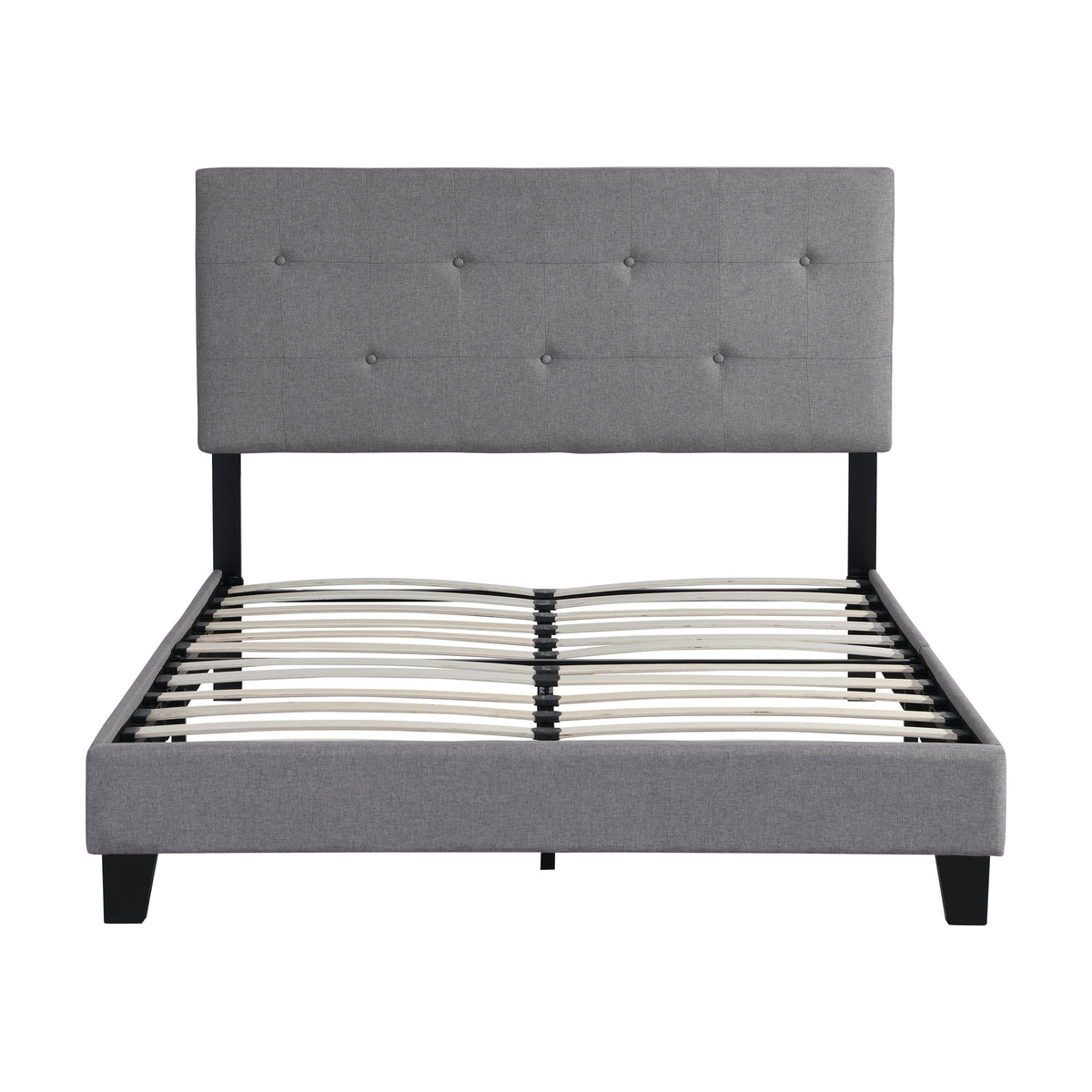 Full Size Upholstered Platform Bed Frame with Modern Button Tufted Linen Fabric Headboard, No Box Spring Needed, Wood Slat Support, Easy Assembly,Grey W31136121-djyc