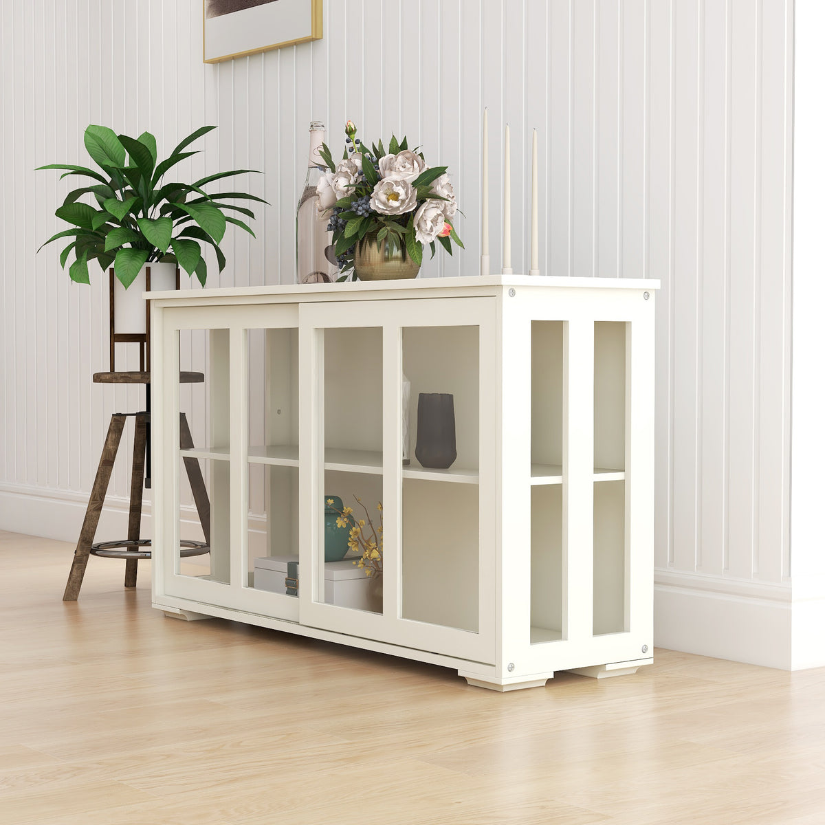 Kitchen Storage Stand Cupboard With Glass Door-White W28235613-djyc