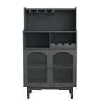 Living Room Grey color wine cabinet with removable rack and wine glass rack, one cabinet with glass doors W28238028-djyc