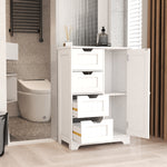 White freestanding floor storage cabinet with adjustable shelves, 4 drawers and 1 door W28222278-djyc