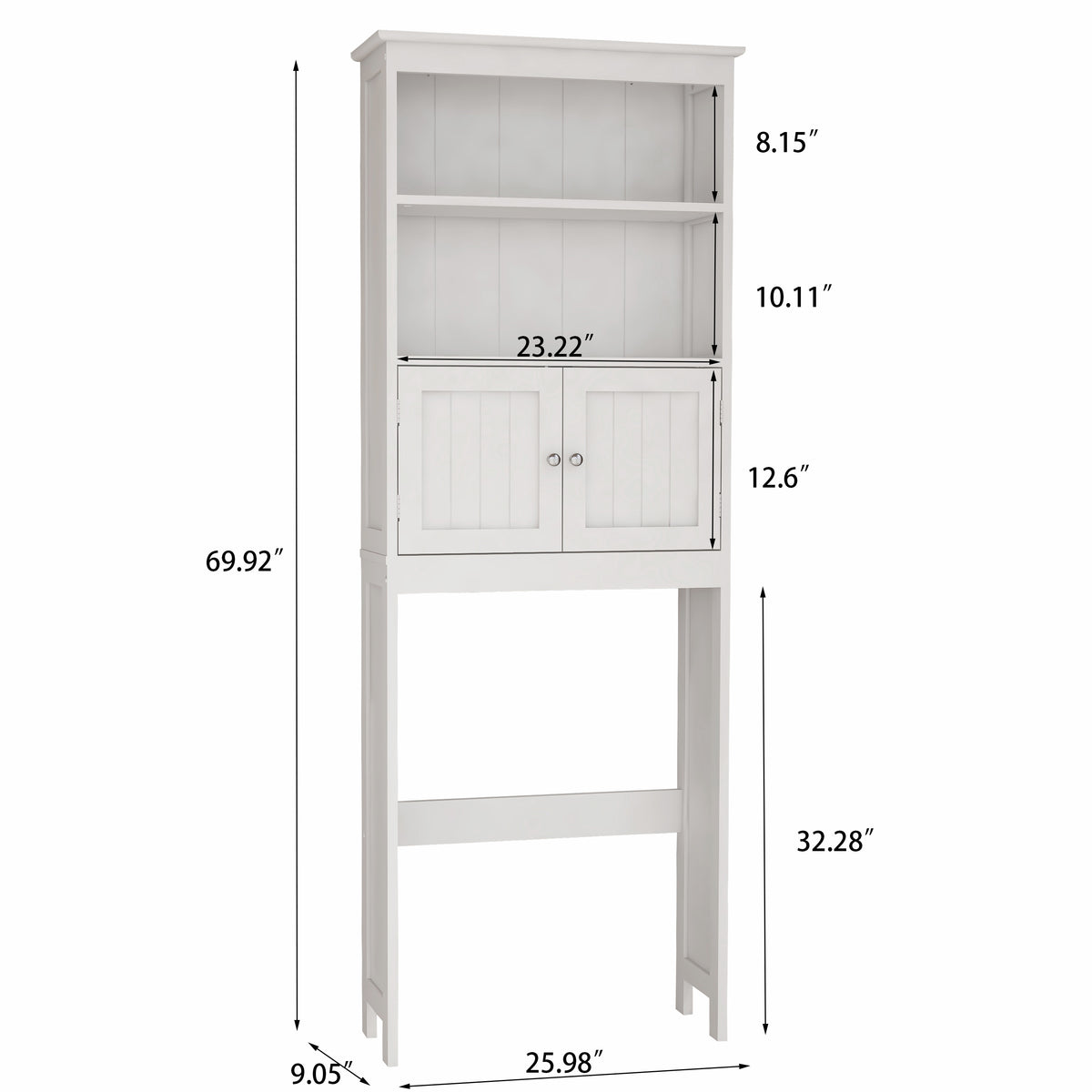 Over The Toilet Rack 2 -Tier Toilet Bathroom Spacesaver Storage Shelf with 2 Doors Wood Storage Organizer Cabinet for Bathroom Freestanding Shelf-White W112049945-djyc