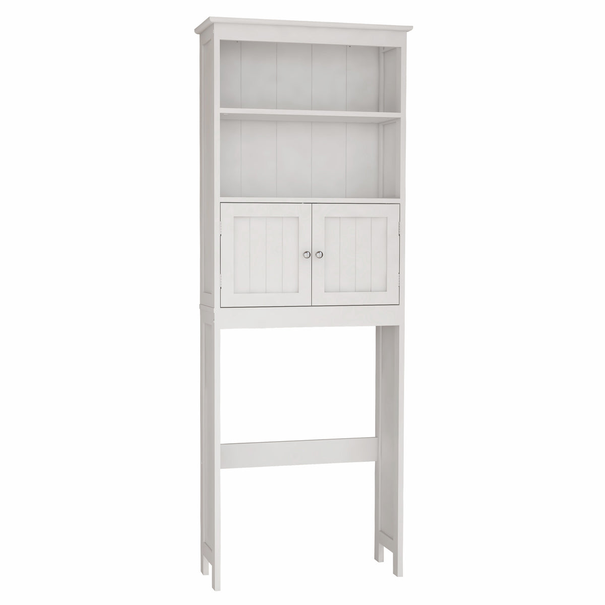 Over The Toilet Rack 2 -Tier Toilet Bathroom Spacesaver Storage Shelf with 2 Doors Wood Storage Organizer Cabinet for Bathroom Freestanding Shelf-White W112049945-djyc