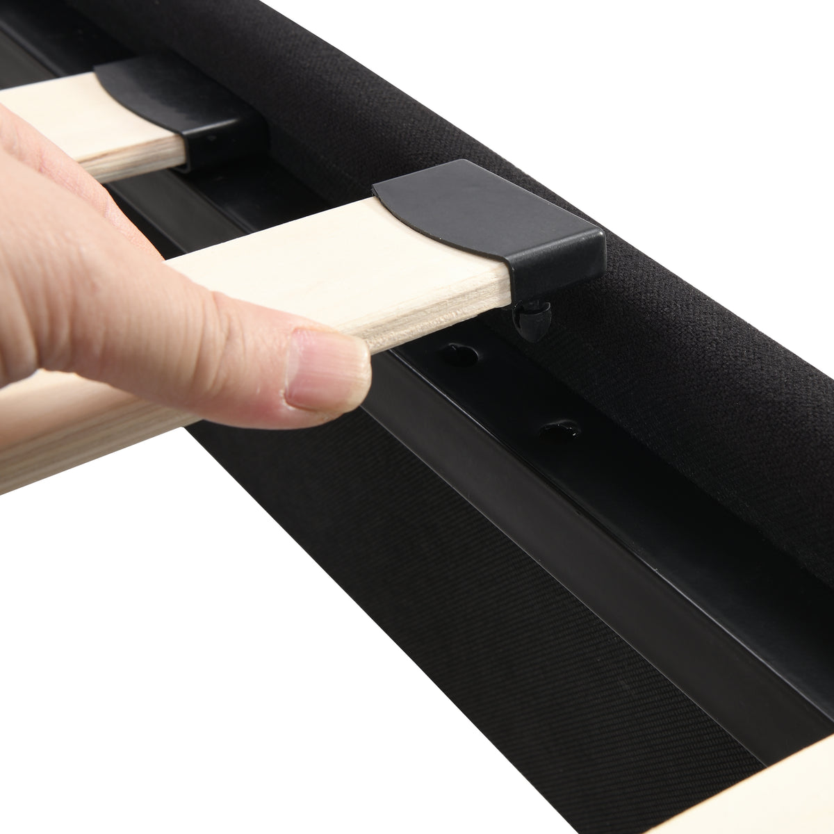 King Size Upholstered Platform Bed Frame withLinen Fabric Headboard, No Box Spring Needed, Wood Slat Support, Easy Assembly, BLACK W311107471-djyc