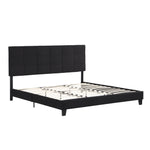 King Size Upholstered Platform Bed Frame withLinen Fabric Headboard, No Box Spring Needed, Wood Slat Support, Easy Assembly, BLACK W311107471-djyc