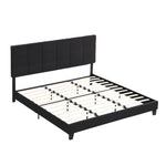 King Size Upholstered Platform Bed Frame withLinen Fabric Headboard, No Box Spring Needed, Wood Slat Support, Easy Assembly, BLACK W311107471-djyc