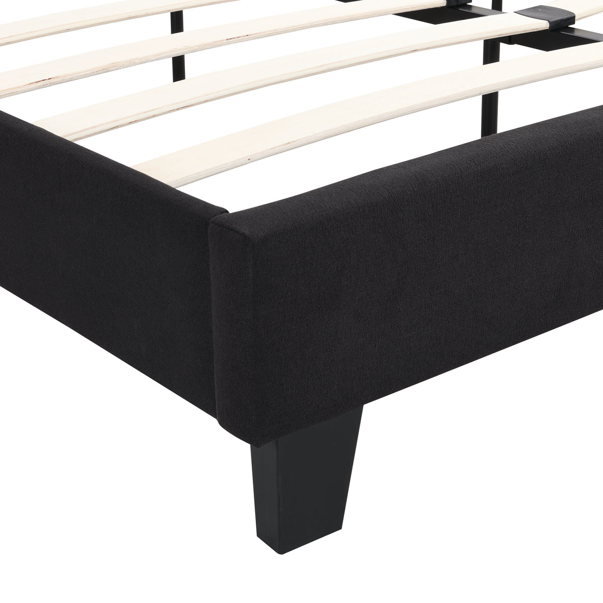 King Size Upholstered Platform Bed Frame withLinen Fabric Headboard, No Box Spring Needed, Wood Slat Support, Easy Assembly, BLACK W311107471-djyc