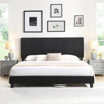 King Size Upholstered Platform Bed Frame withLinen Fabric Headboard, No Box Spring Needed, Wood Slat Support, Easy Assembly, BLACK W311107471-djyc