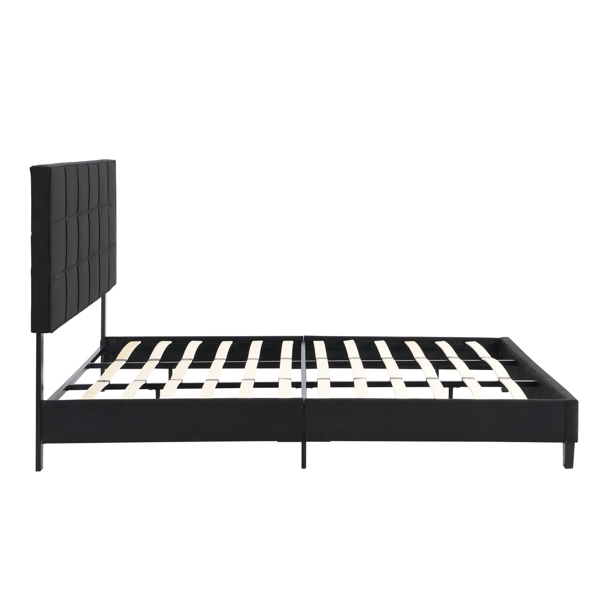 King Size Upholstered Platform Bed Frame withLinen Fabric Headboard, No Box Spring Needed, Wood Slat Support, Easy Assembly, BLACK W311107471-djyc