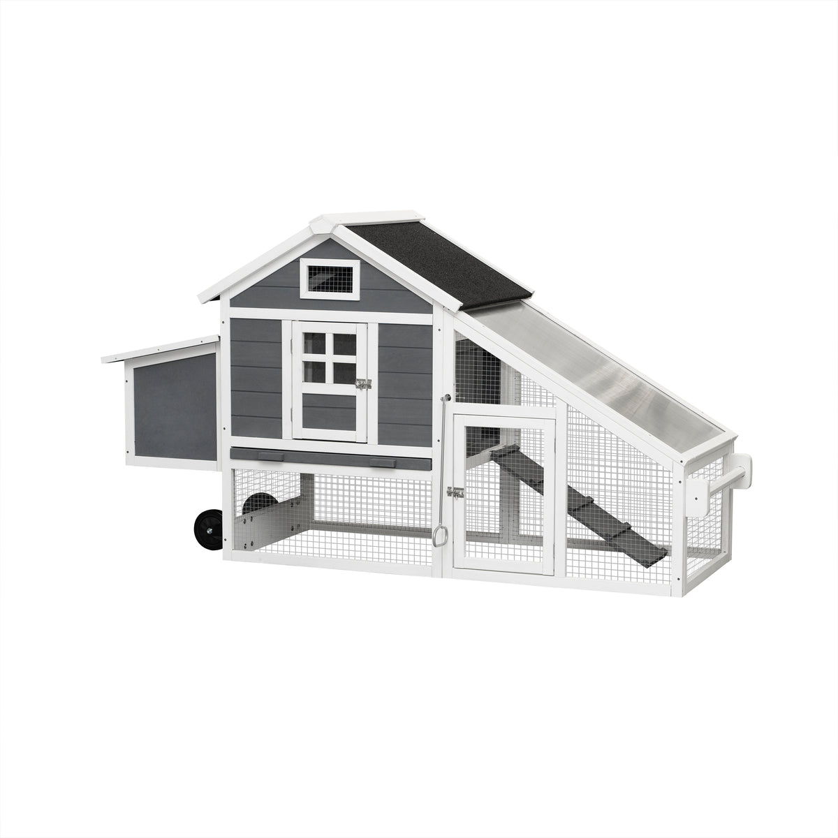 Removable Tray Ramp wooden outdoor chicken hutch coop with running cage with wheels W21949696-djyc