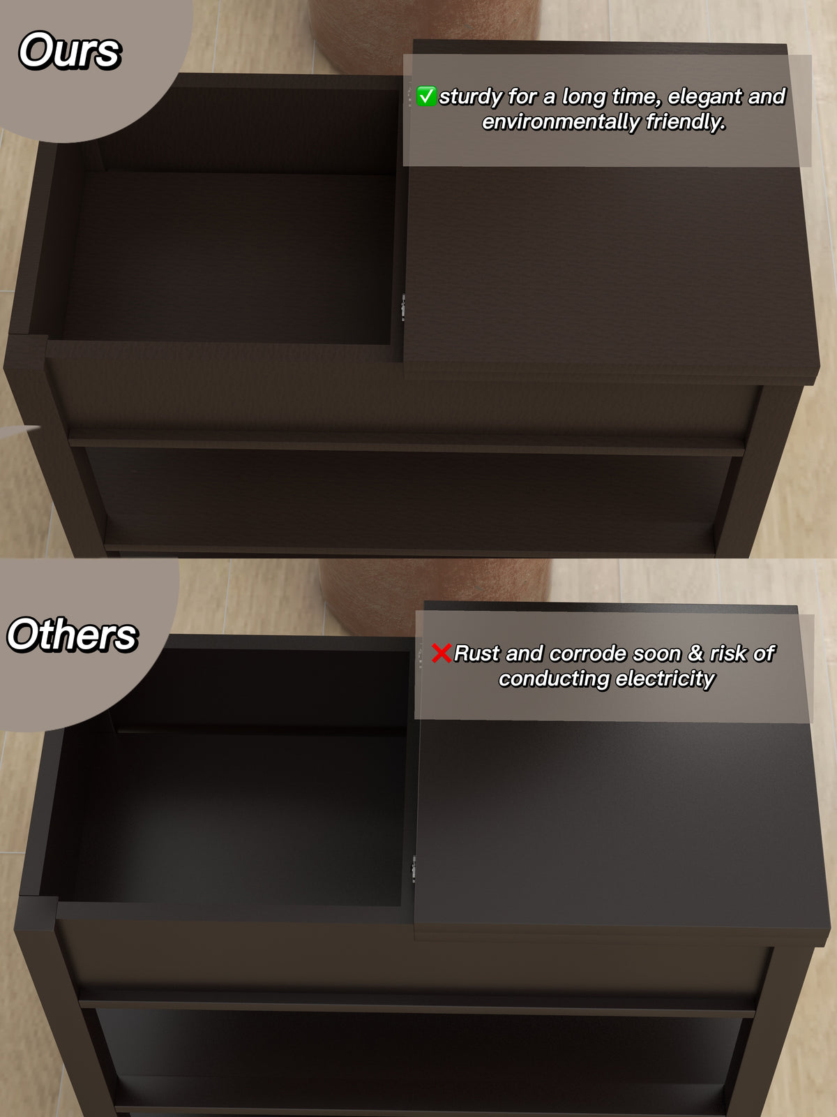 Narrow Sided Table with Drawers and Bottom Partition in Flip Over Design - Brown (Package Contains Two Products) W28243317-djyc