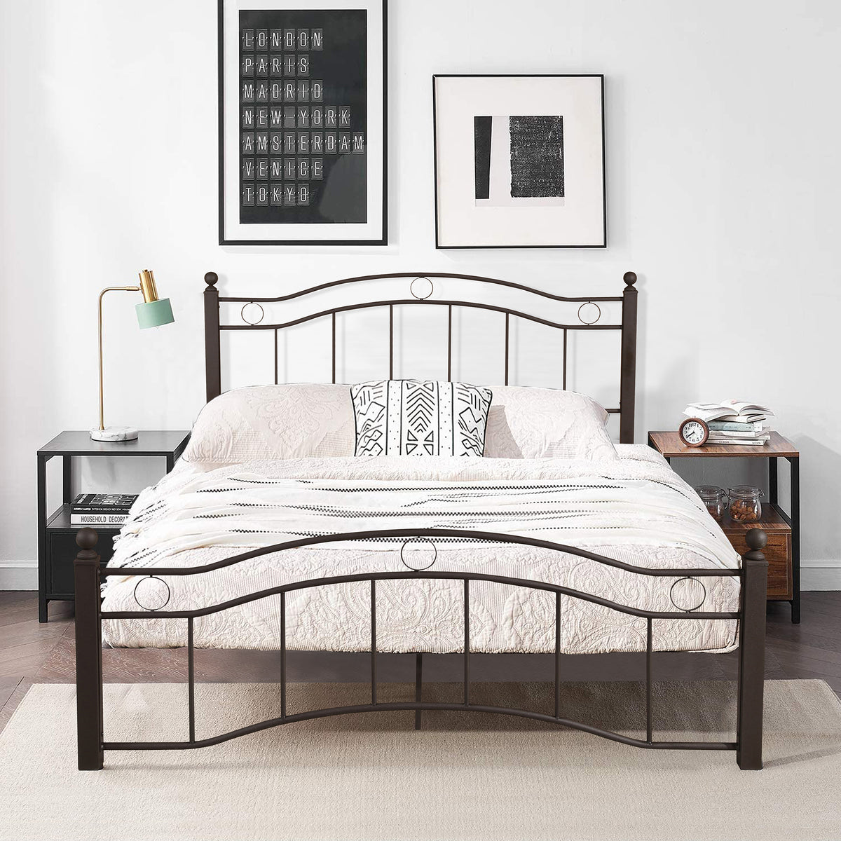 King Size Metal Bed Frame with Headboard and FootboardBronze W31181460-djyc