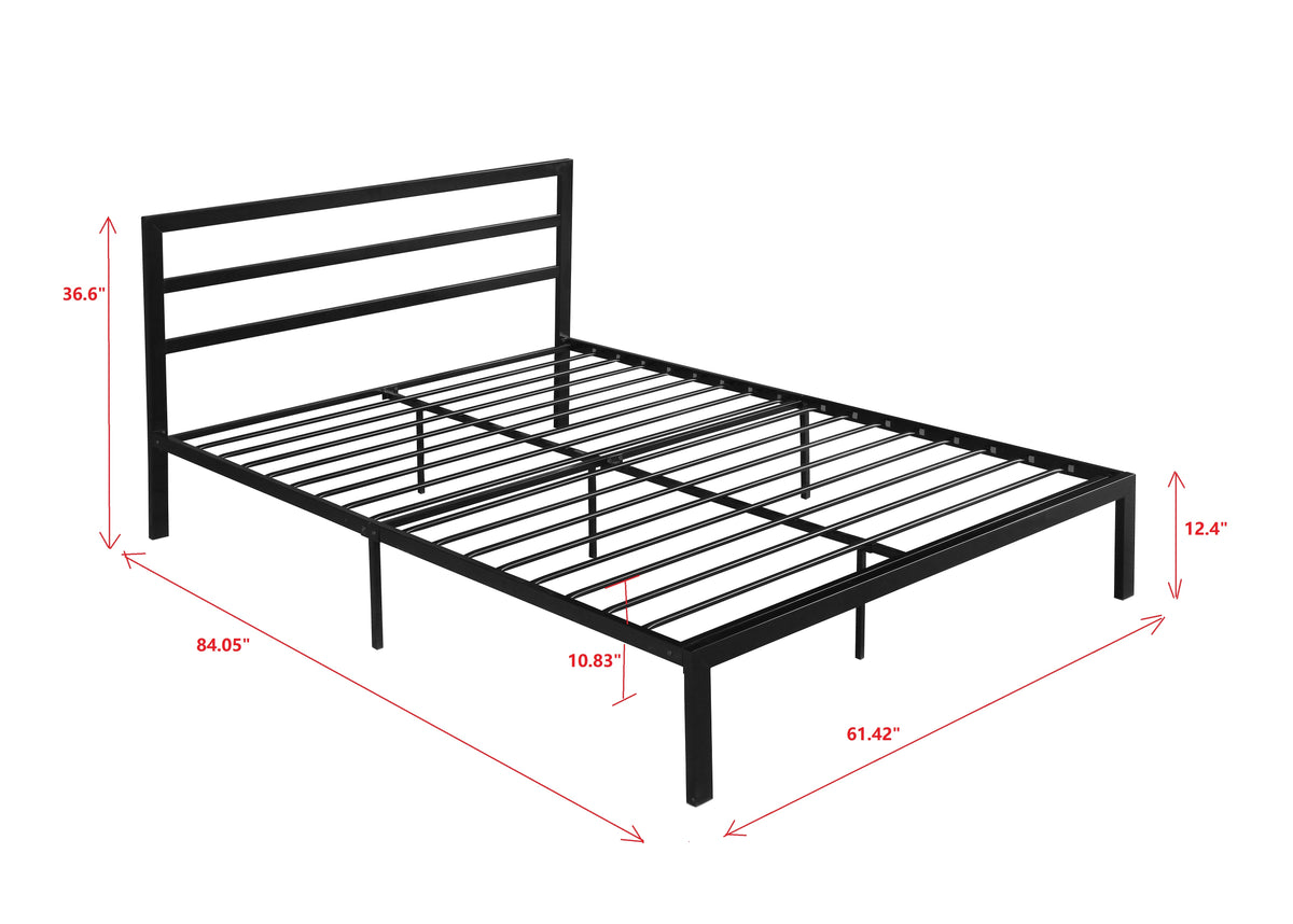 Queen Size Metal Bed Frame with Headboard Black W31181461-djyc