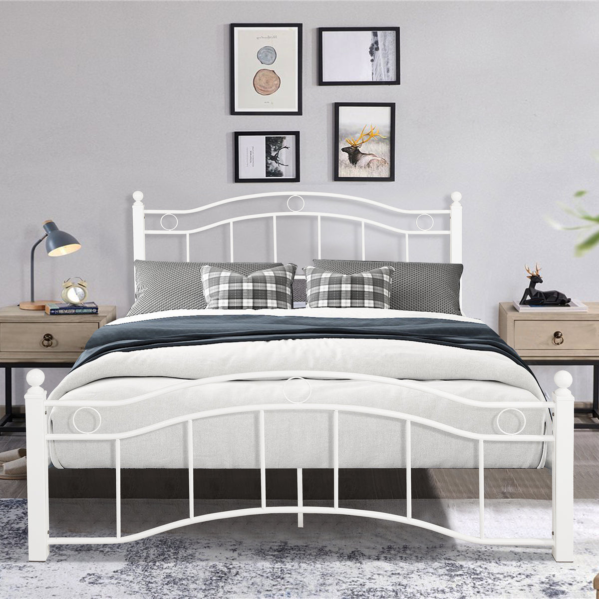 Queen Size Metal Bed Frame with Headboard and Footboard White W31180791-djyc