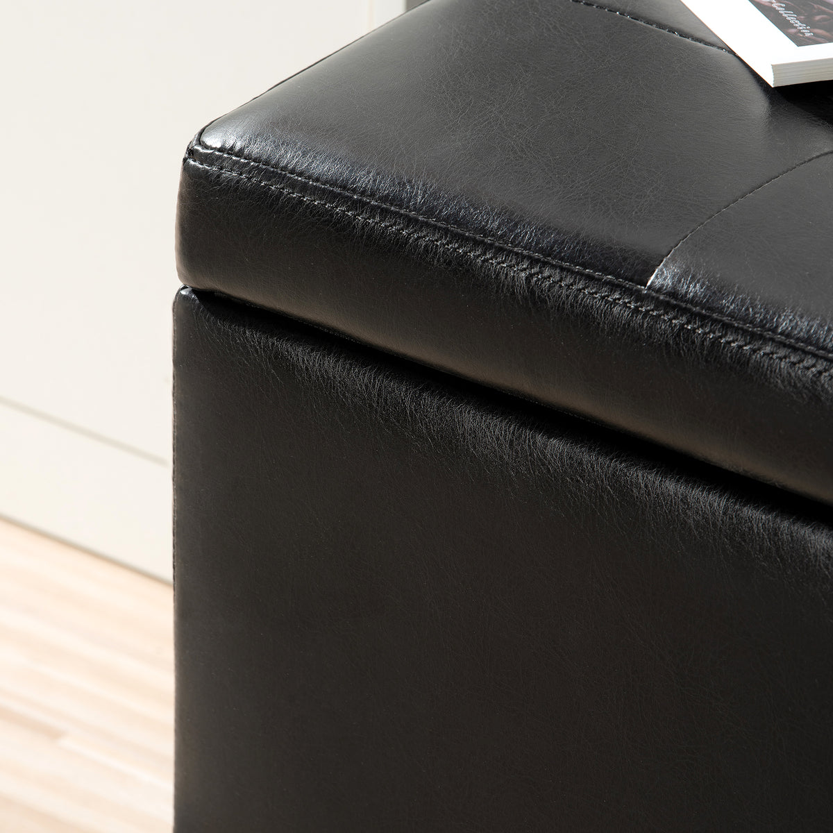 Storage Ottoman with Wooden Legs, Faux Leather Ottoman with Storage for Living Room, Bedroom & Hallway, Ottoman Foot Rest, 38.4' Black Ottoman W68053161-djyc