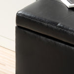 Storage Ottoman with Wooden Legs, Faux Leather Ottoman with Storage for Living Room, Bedroom & Hallway, Ottoman Foot Rest, 38.4' Black Ottoman W68053161-djyc